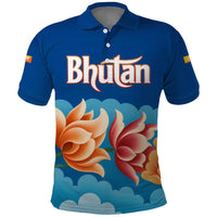 Bhutan Lotus Blossom Polo Shirt with White Dragon and Sacred Cloud Harmony