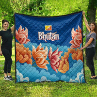 Bhutan Lotus Blossom Quilt with White Dragon and Sacred Cloud Harmony