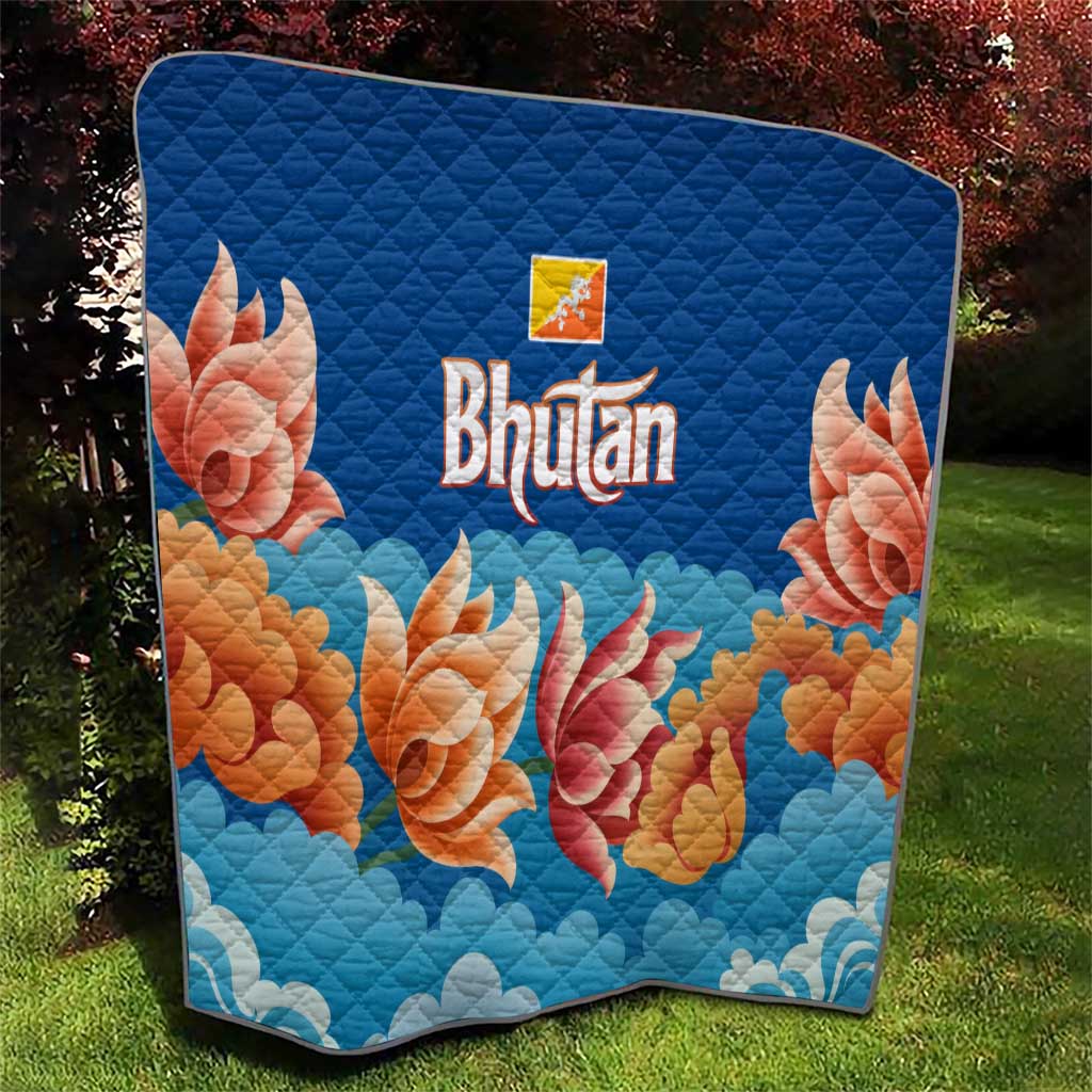 Bhutan Lotus Blossom Quilt with White Dragon and Sacred Cloud Harmony