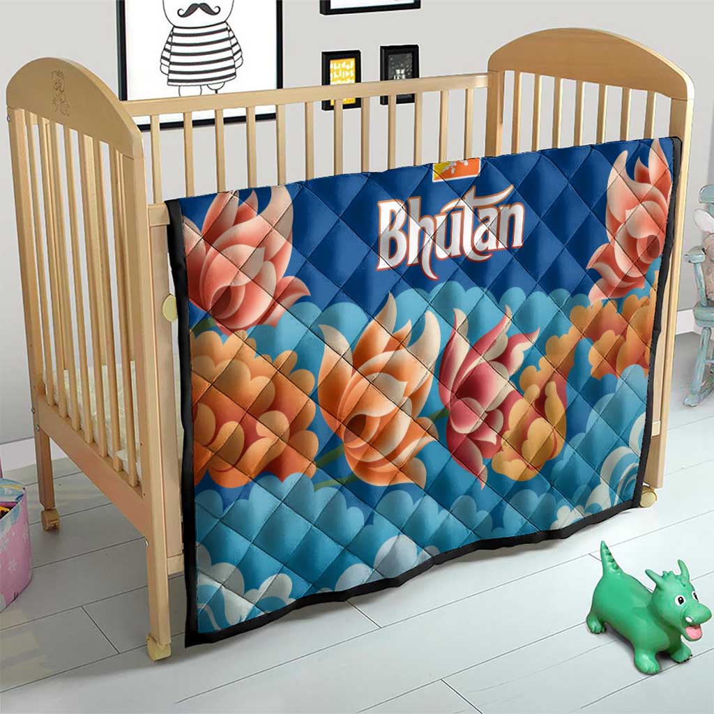 Bhutan Lotus Blossom Quilt with White Dragon and Sacred Cloud Harmony