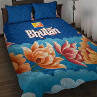 Bhutan Lotus Blossom Quilt Bed Set with White Dragon and Sacred Cloud Harmony