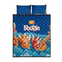 Bhutan Lotus Blossom Quilt Bed Set with White Dragon and Sacred Cloud Harmony