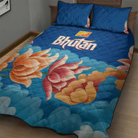 Bhutan Lotus Blossom Quilt Bed Set with White Dragon and Sacred Cloud Harmony