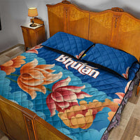 Bhutan Lotus Blossom Quilt Bed Set with White Dragon and Sacred Cloud Harmony