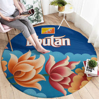 Bhutan Lotus Blossom Round Carpet with White Dragon and Sacred Cloud Harmony