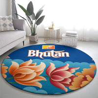 Bhutan Lotus Blossom Round Carpet with White Dragon and Sacred Cloud Harmony