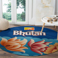 Bhutan Lotus Blossom Round Carpet with White Dragon and Sacred Cloud Harmony