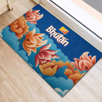 Bhutan Lotus Blossom Rubber Doormat with White Dragon and Sacred Cloud Harmony
