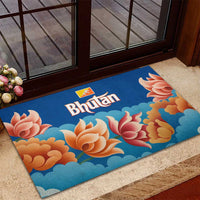 Bhutan Lotus Blossom Rubber Doormat with White Dragon and Sacred Cloud Harmony