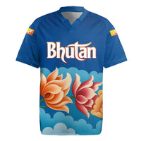 Bhutan Lotus Blossom Rugby Jersey with White Dragon and Sacred Cloud Harmony