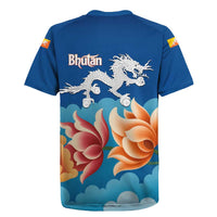 Bhutan Lotus Blossom Rugby Jersey with White Dragon and Sacred Cloud Harmony