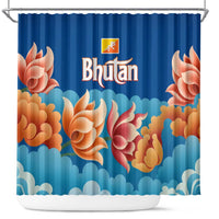 Bhutan Lotus Blossom Shower Curtain with White Dragon and Sacred Cloud Harmony
