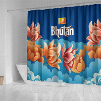 Bhutan Lotus Blossom Shower Curtain with White Dragon and Sacred Cloud Harmony