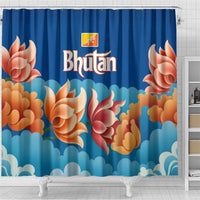 Bhutan Lotus Blossom Shower Curtain with White Dragon and Sacred Cloud Harmony