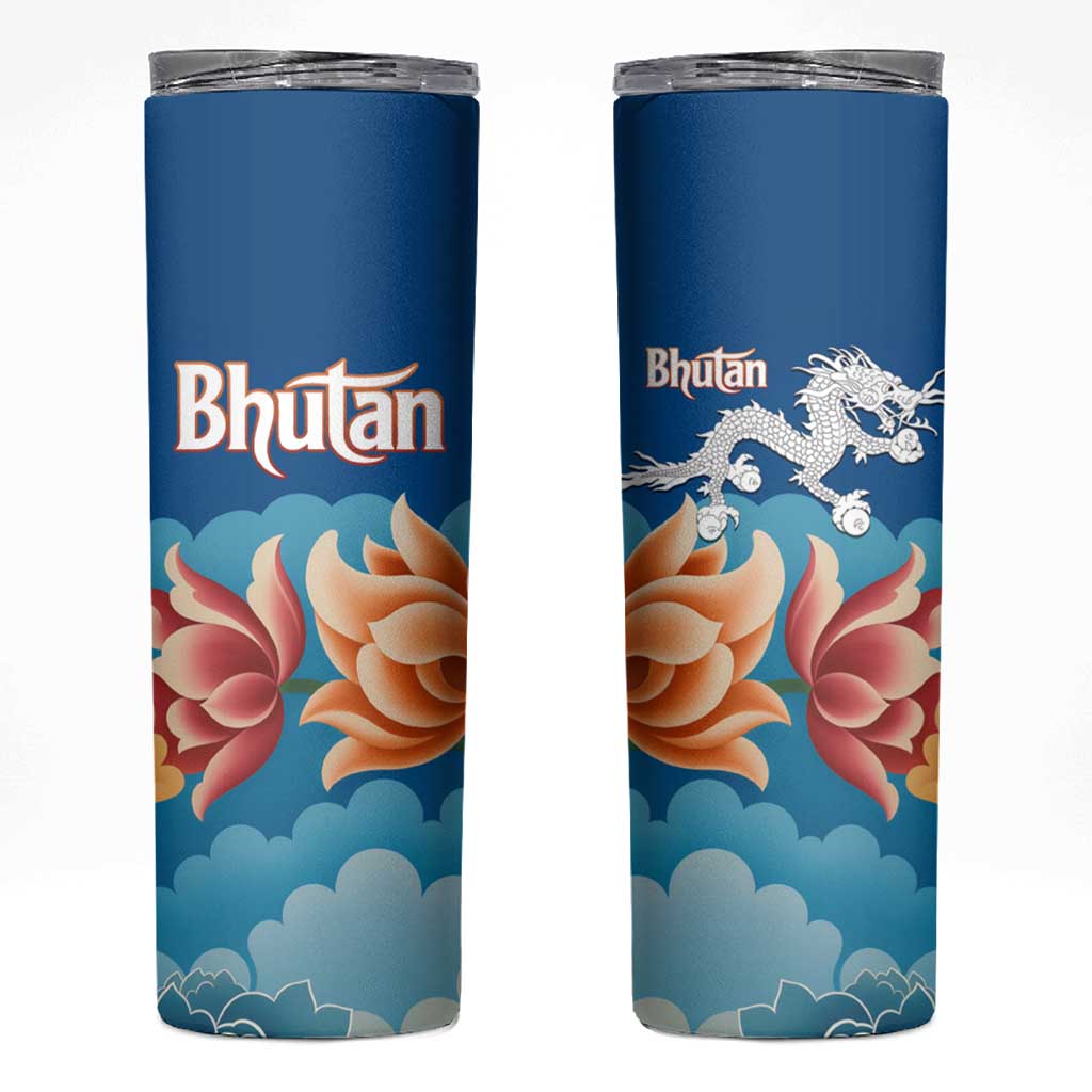 Bhutan Lotus Blossom Skinny Tumbler with White Dragon and Sacred Cloud Harmony