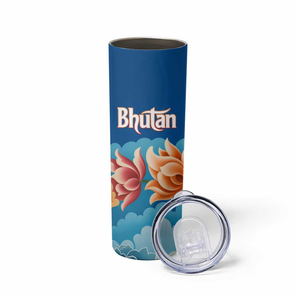Bhutan Lotus Blossom Skinny Tumbler with White Dragon and Sacred Cloud Harmony
