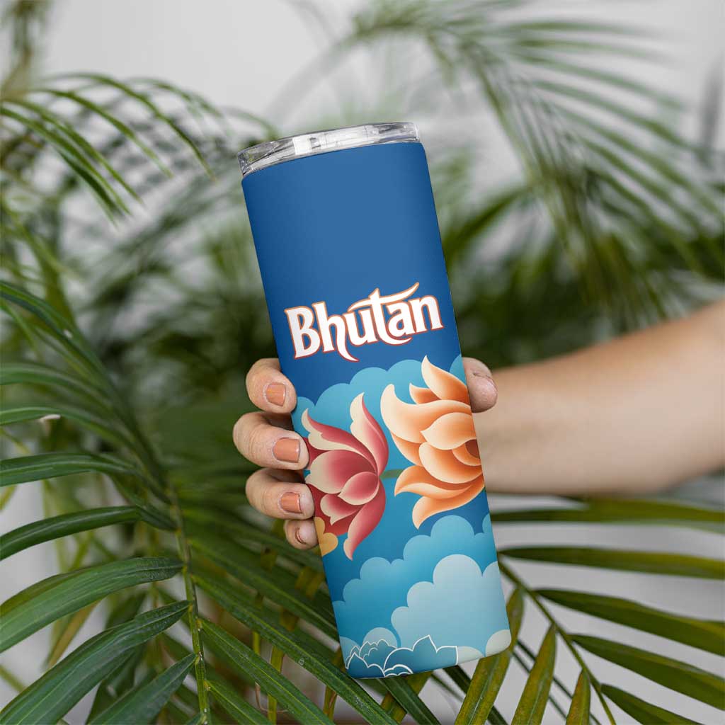 Bhutan Lotus Blossom Skinny Tumbler with White Dragon and Sacred Cloud Harmony