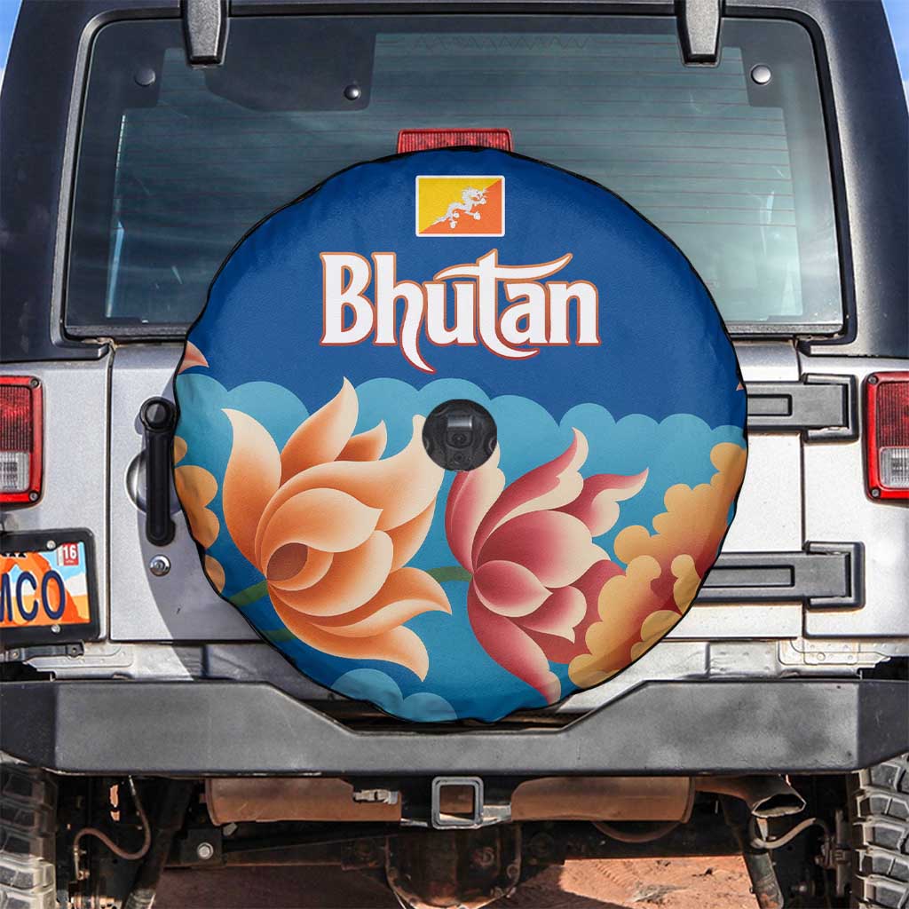 Bhutan Lotus Blossom Spare Tire Cover with White Dragon and Sacred Cloud Harmony
