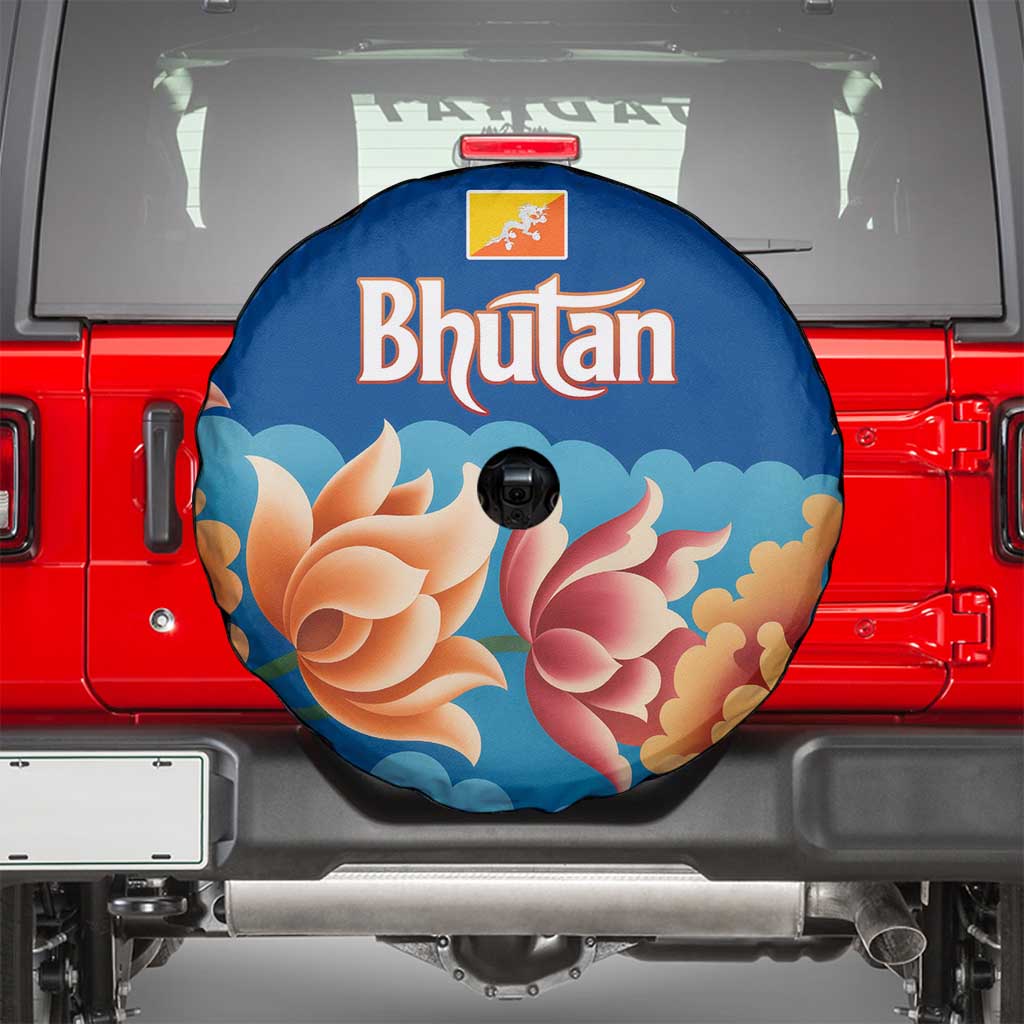 Bhutan Lotus Blossom Spare Tire Cover with White Dragon and Sacred Cloud Harmony