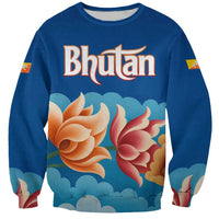 Bhutan Lotus Blossom Sweatshirt with White Dragon and Sacred Cloud Harmony