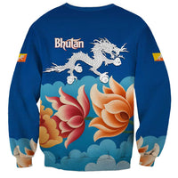 Bhutan Lotus Blossom Sweatshirt with White Dragon and Sacred Cloud Harmony