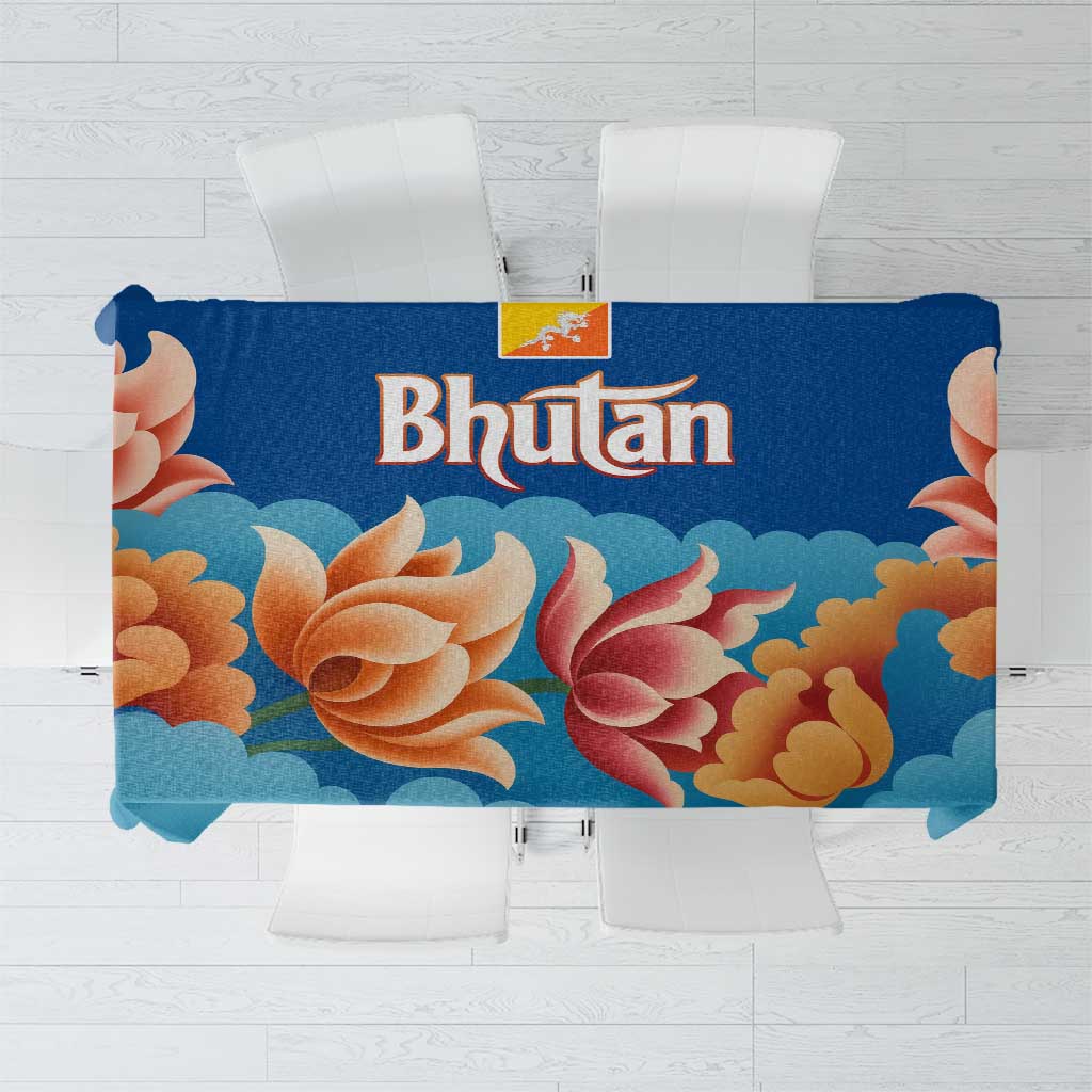 Bhutan Lotus Blossom Tablecloth with White Dragon and Sacred Cloud Harmony
