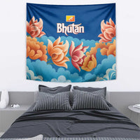 Bhutan Lotus Blossom Tapestry with White Dragon and Sacred Cloud Harmony