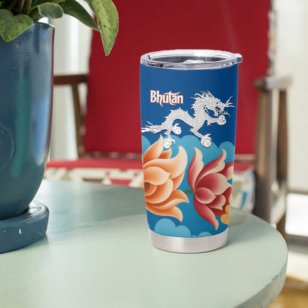 Bhutan Lotus Blossom Tumbler Cup with White Dragon and Sacred Cloud Harmony