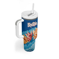 Bhutan Lotus Blossom Tumbler With Handle with White Dragon and Sacred Cloud Harmony