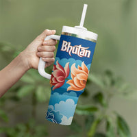Bhutan Lotus Blossom Tumbler With Handle with White Dragon and Sacred Cloud Harmony