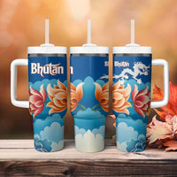 Bhutan Lotus Blossom Tumbler With Handle with White Dragon and Sacred Cloud Harmony