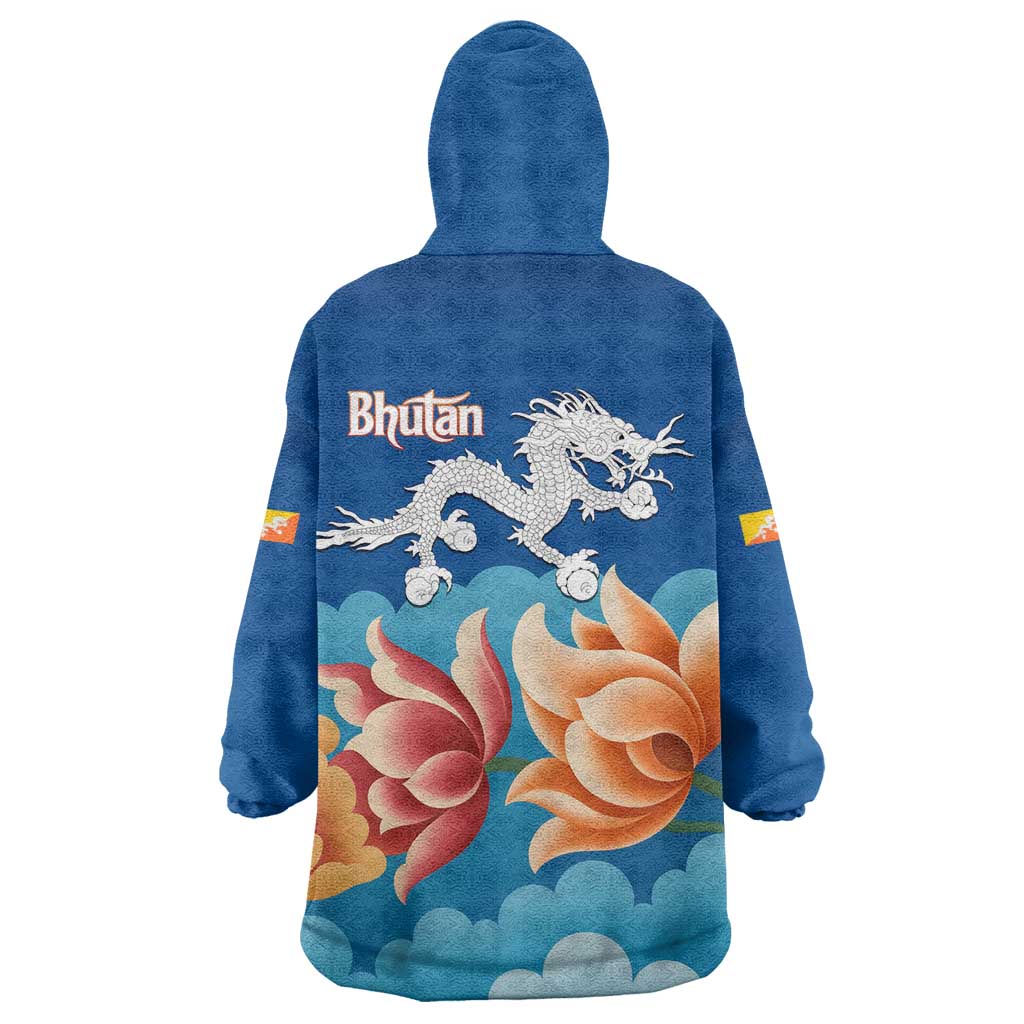 Bhutan Lotus Blossom Wearable Blanket Hoodie with White Dragon and Sacred Cloud Harmony