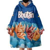Bhutan Lotus Blossom Wearable Blanket Hoodie with White Dragon and Sacred Cloud Harmony