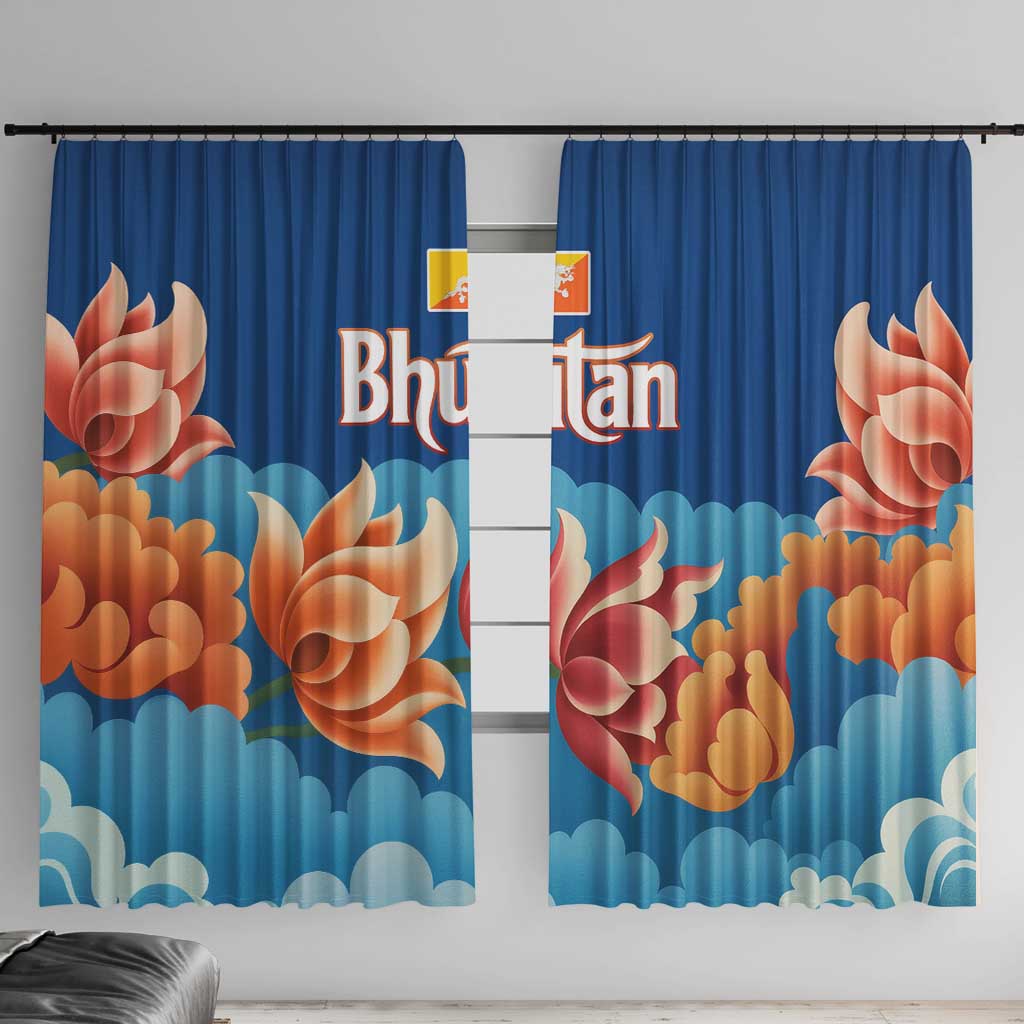 Bhutan Lotus Blossom Window Curtain with White Dragon and Sacred Cloud Harmony