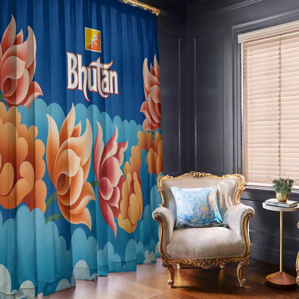 Bhutan Lotus Blossom Window Curtain with White Dragon and Sacred Cloud Harmony