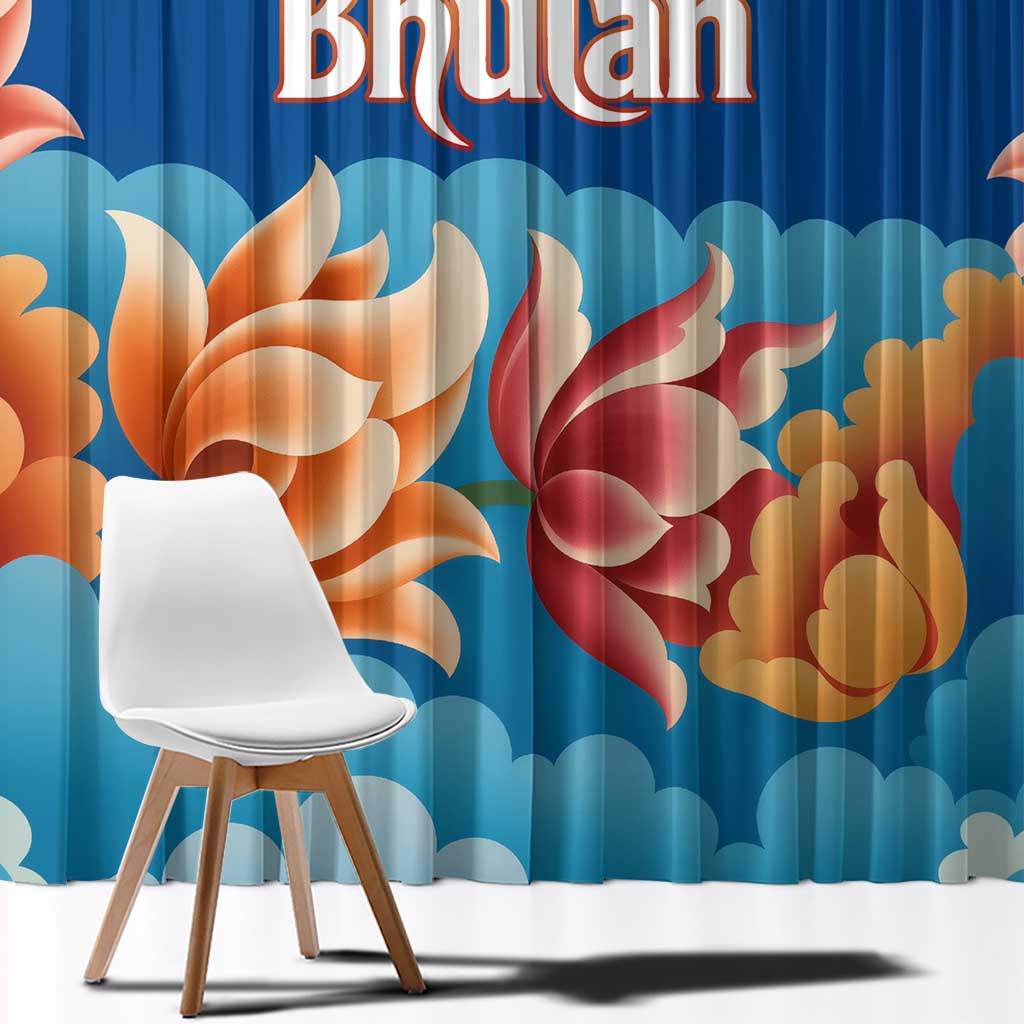 Bhutan Lotus Blossom Window Curtain with White Dragon and Sacred Cloud Harmony