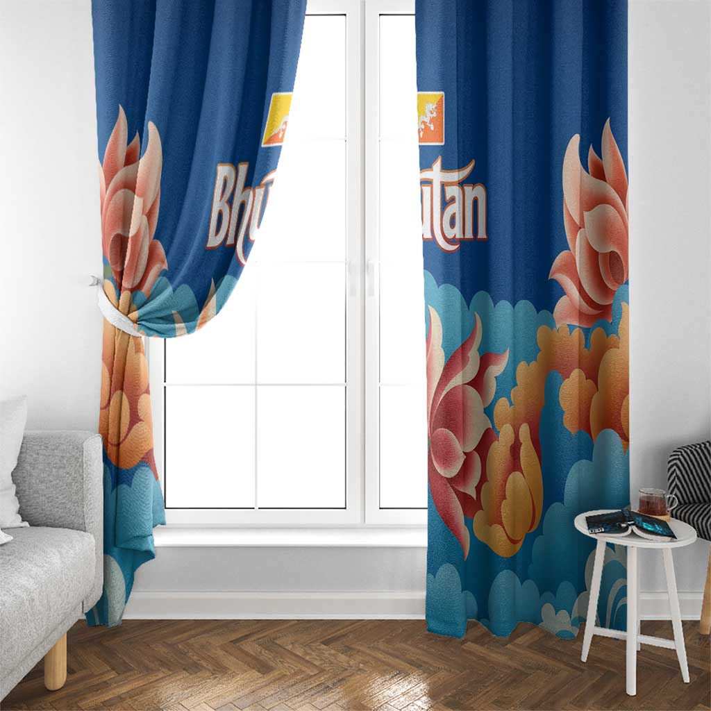 Bhutan Lotus Blossom Window Curtain with White Dragon and Sacred Cloud Harmony