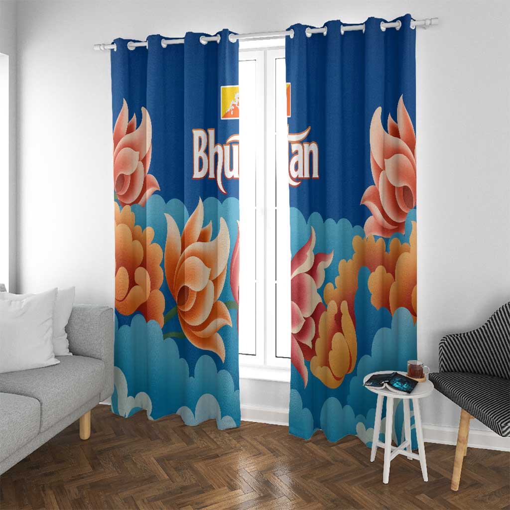 Bhutan Lotus Blossom Window Curtain with White Dragon and Sacred Cloud Harmony