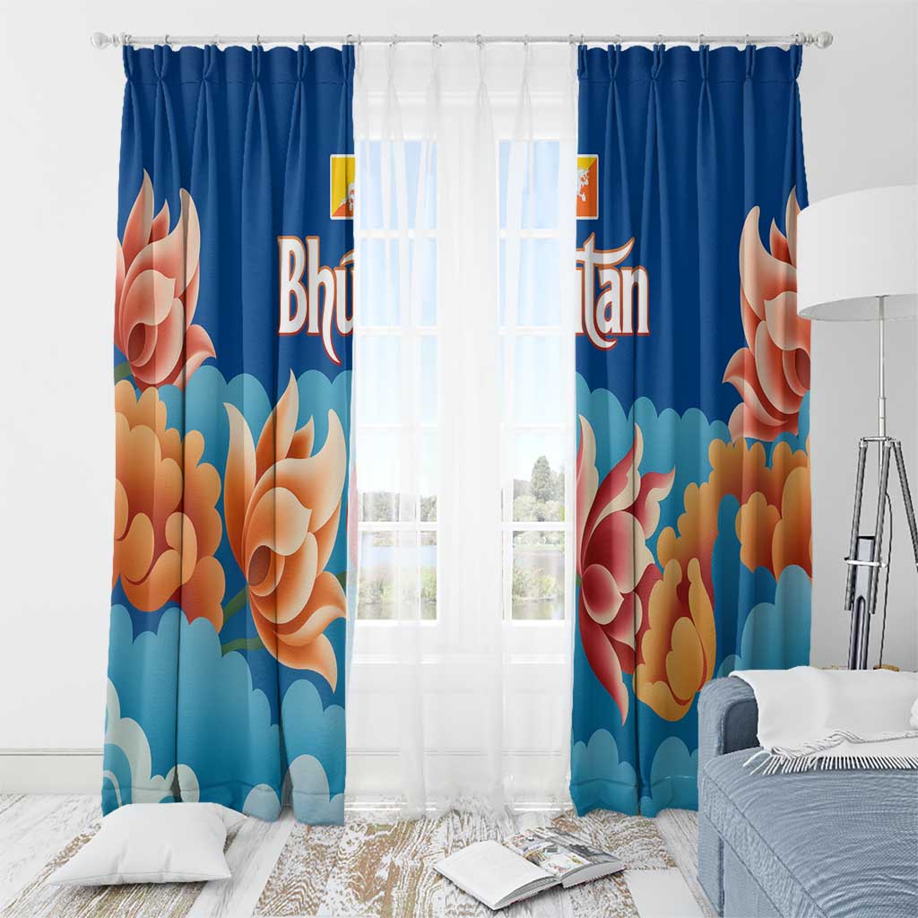 Bhutan Lotus Blossom Window Curtain with White Dragon and Sacred Cloud Harmony