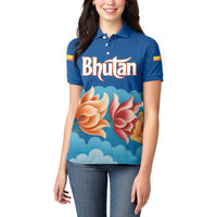 Bhutan Lotus Blossom Women Polo Shirt with White Dragon and Sacred Cloud Harmony