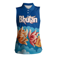 Bhutan Lotus Blossom Women Sleeveless Polo Shirt with White Dragon and Sacred Cloud Harmony