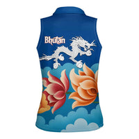 Bhutan Lotus Blossom Women Sleeveless Polo Shirt with White Dragon and Sacred Cloud Harmony