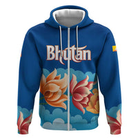 Bhutan Lotus Blossom Zip Hoodie with White Dragon and Sacred Cloud Harmony