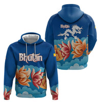 Bhutan Lotus Blossom Zip Hoodie with White Dragon and Sacred Cloud Harmony