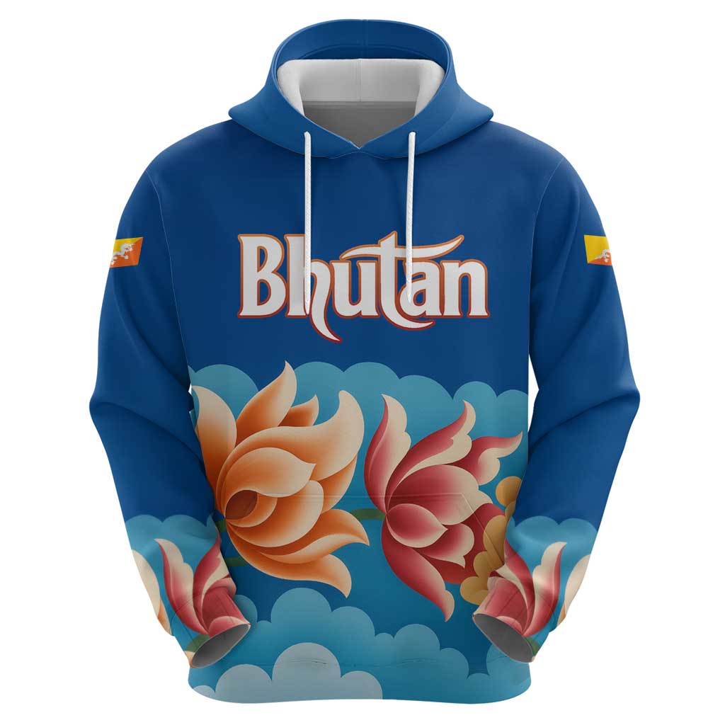 Bhutan Lotus Blossom Zip Hoodie with White Dragon and Sacred Cloud Harmony