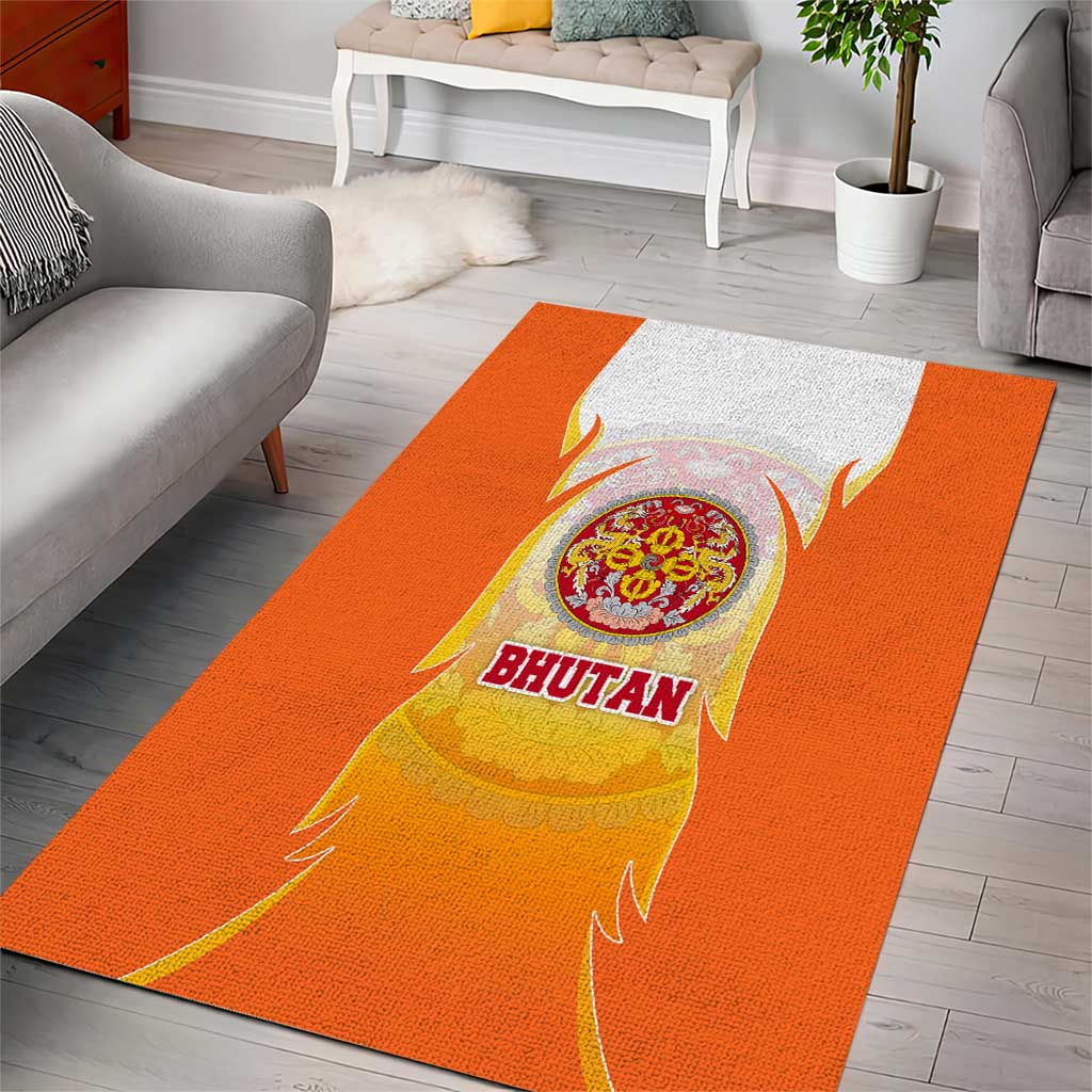 Bhutan Mandala Emblem Area Rug with Monastic Orange and Spiritual Harmony
