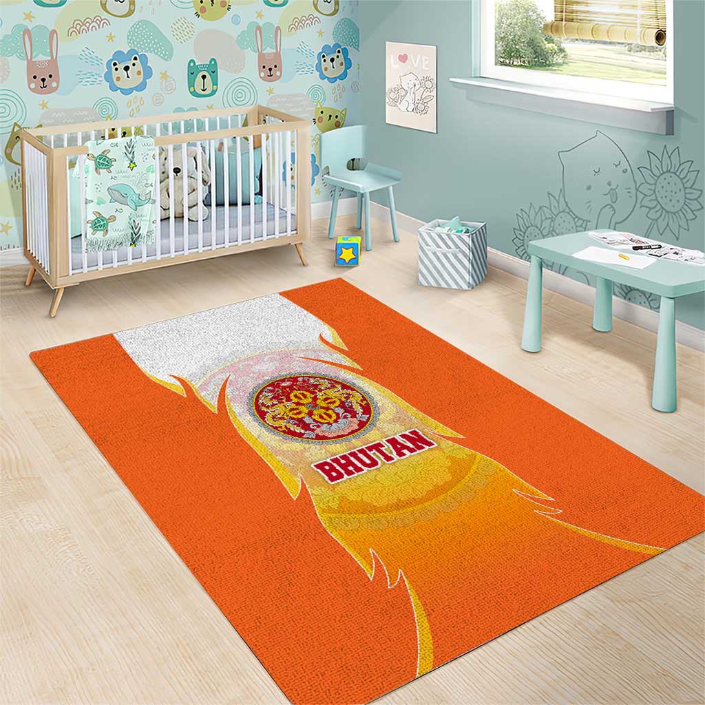 Bhutan Mandala Emblem Area Rug with Monastic Orange and Spiritual Harmony