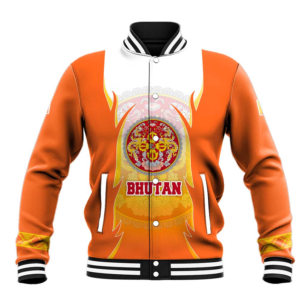 Bhutan Mandala Emblem Baseball Jacket with Monastic Orange and Spiritual Harmony