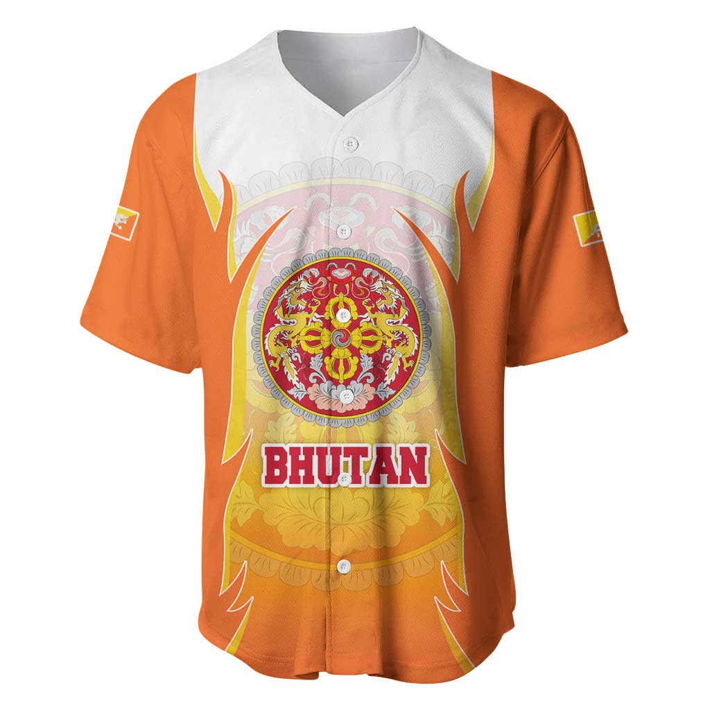 Bhutan Mandala Emblem Baseball Jersey with Monastic Orange and Spiritual Harmony