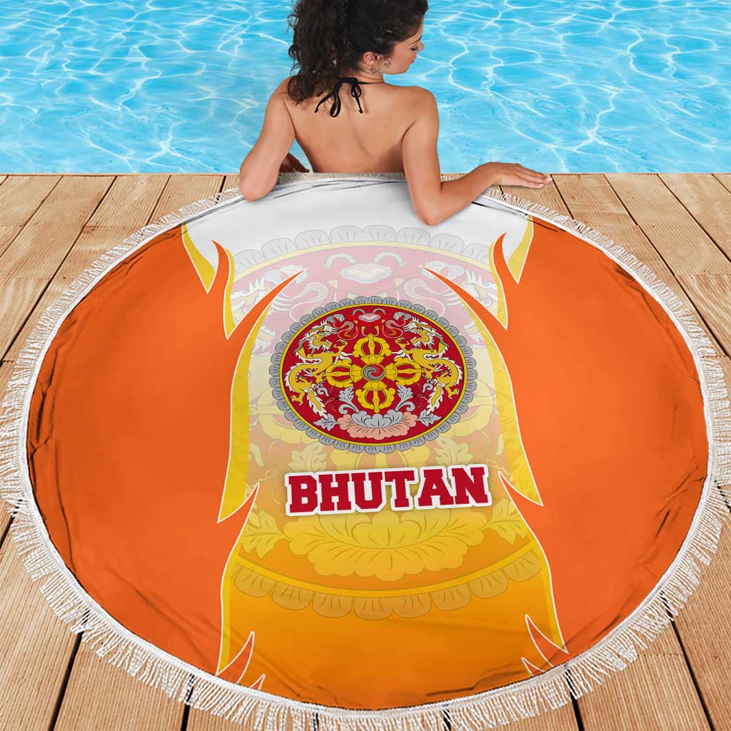 Bhutan Mandala Emblem Beach Blanket with Monastic Orange and Spiritual Harmony